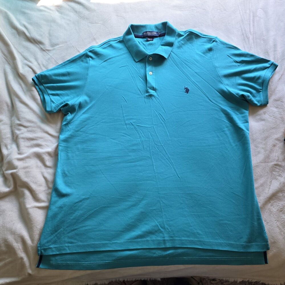 U.S. Polo Assn. Luxury Feel Polo Shirt XXL Turquoise 100% Cotton Short Sleeve